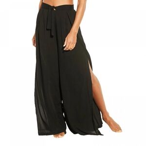 Kona Sol Tie Waist Beach Pool Cover Up Pants Black Medium